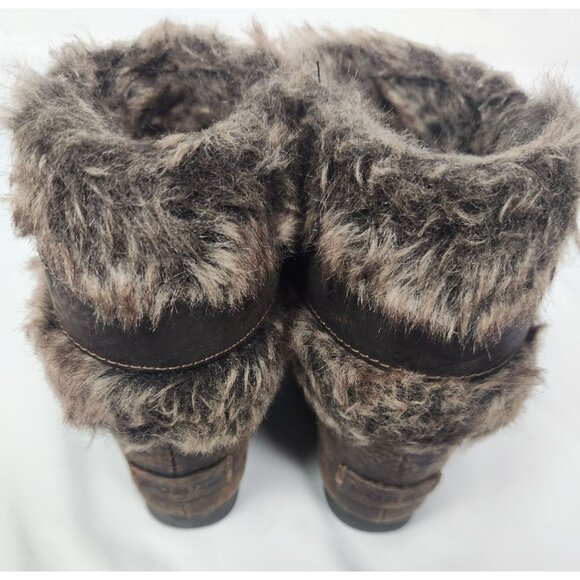 Sorel Women's Sz. 7.5 Brown Joan Of Arctic Booties Faux Fur Leather Wedge Boots - Picture 3 of 8